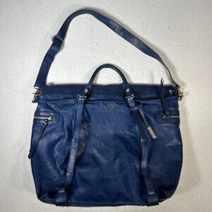 Abro Blue Leather Bag With Silver Hardware Made in Italy